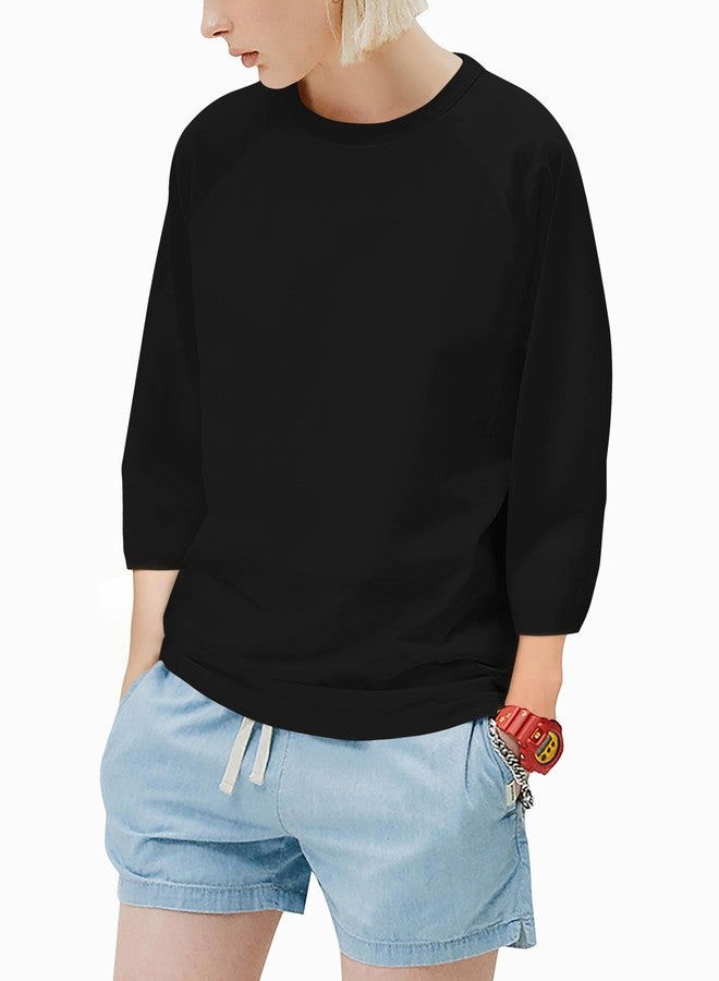 Hat and Beyond Mens Vintage Baseball Raglan 3/4 Sleeve Plain Casual Tee Basic Active T Shirts (X-Large, 1hc08_Black/Black) - Image 5